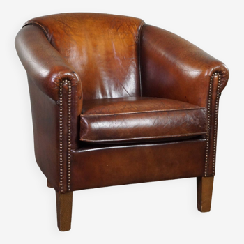 Comfortable and rugged vintage sheepskin club armchair with beautiful colors