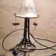 art nouveau wrought iron lamp and tulip molded opaque glass 28x15