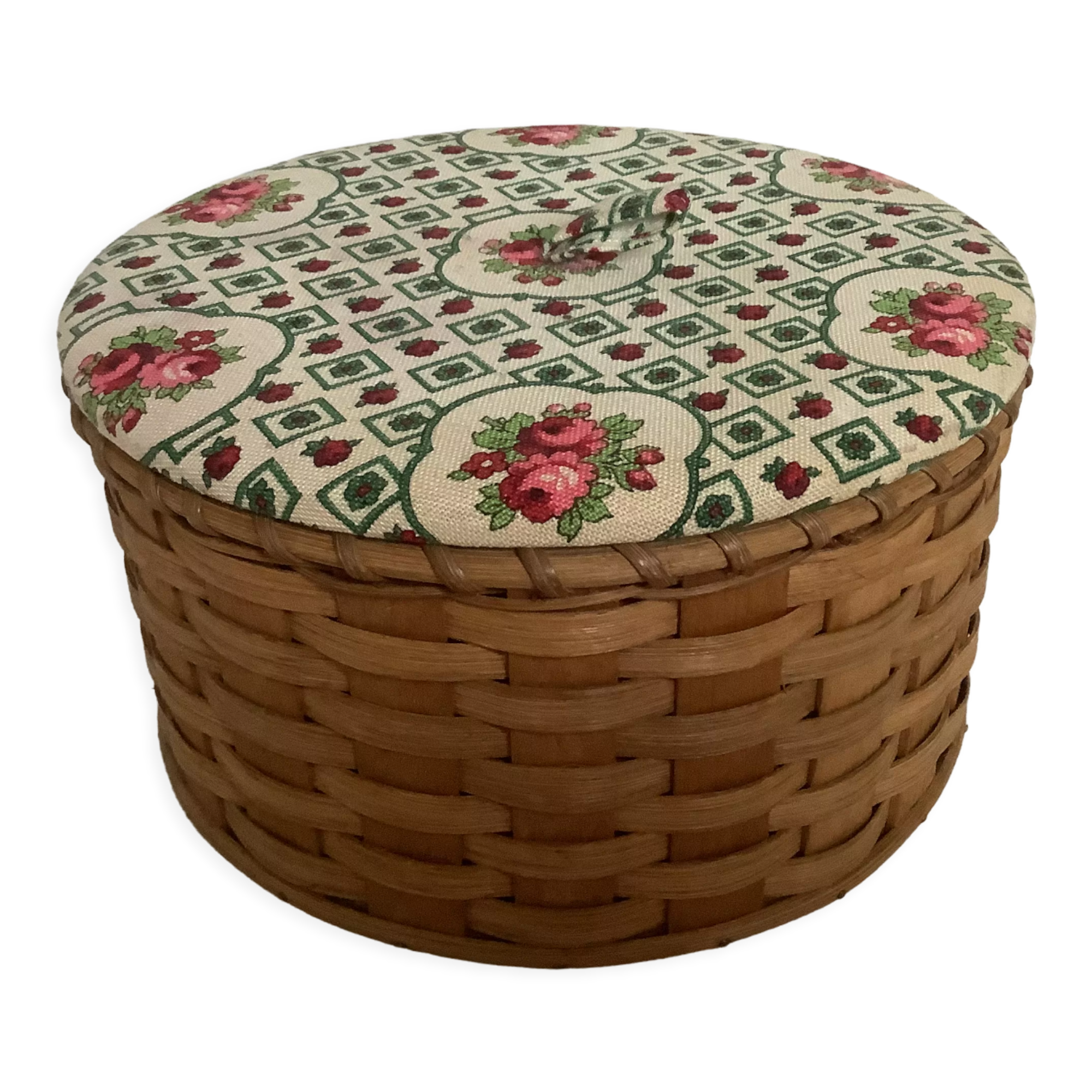 Old rattan wicker sewing box