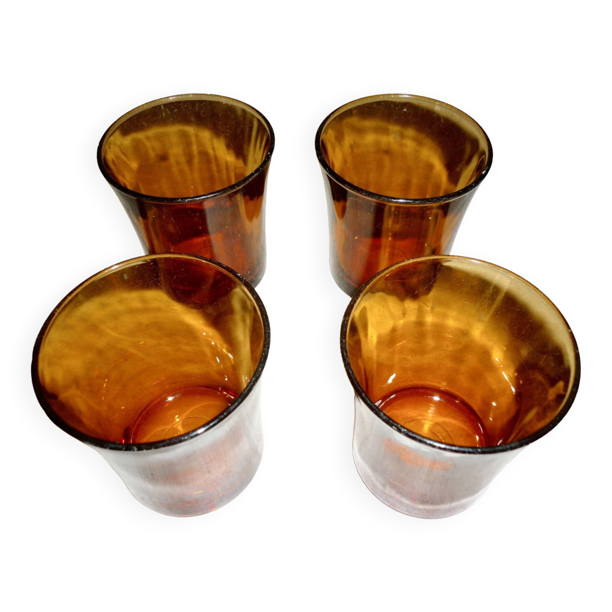 4 vintage Duralex amber glasses