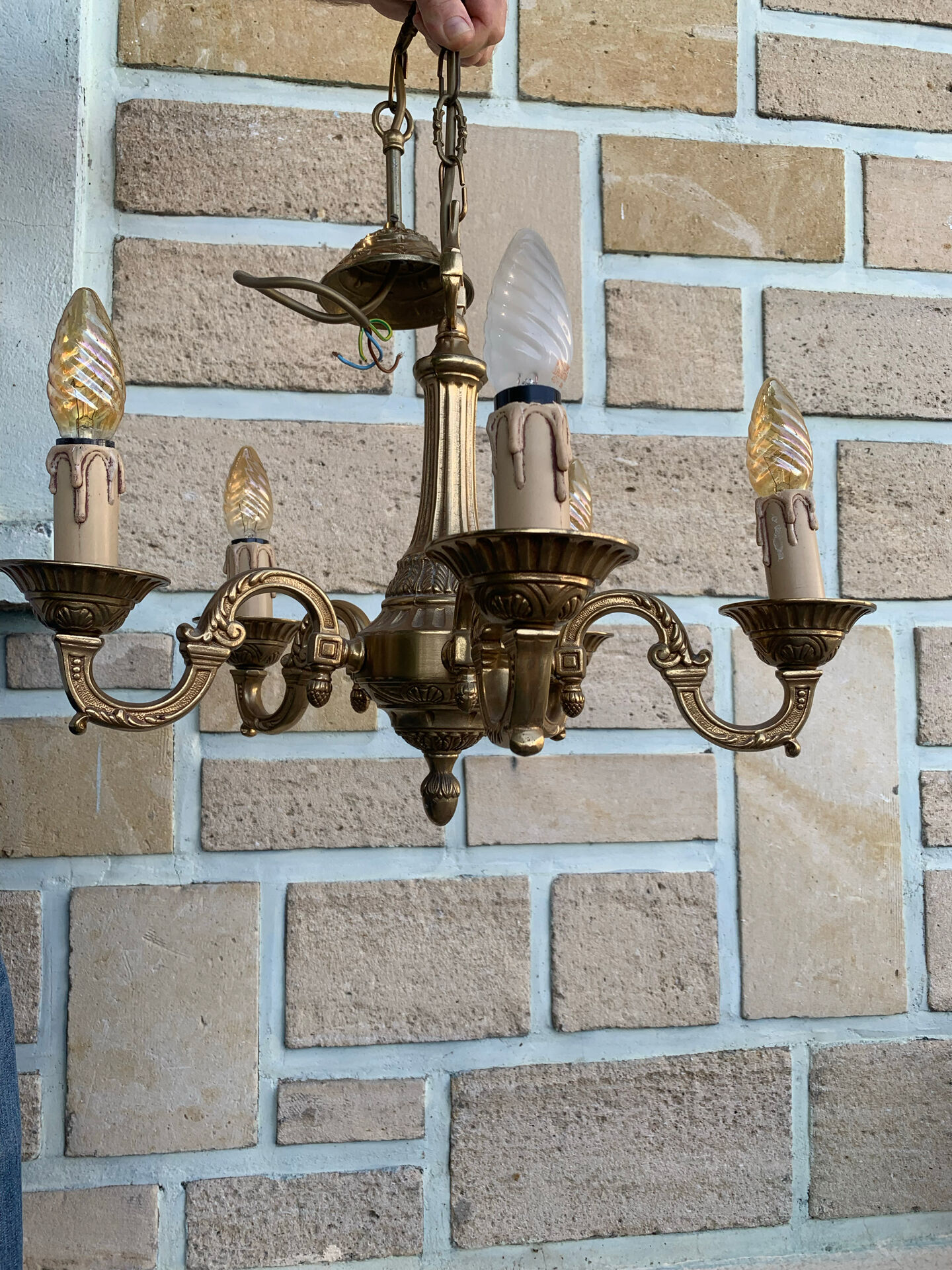 Elegant antique bronze chandelier with 5 light arms, in Louis XV style.