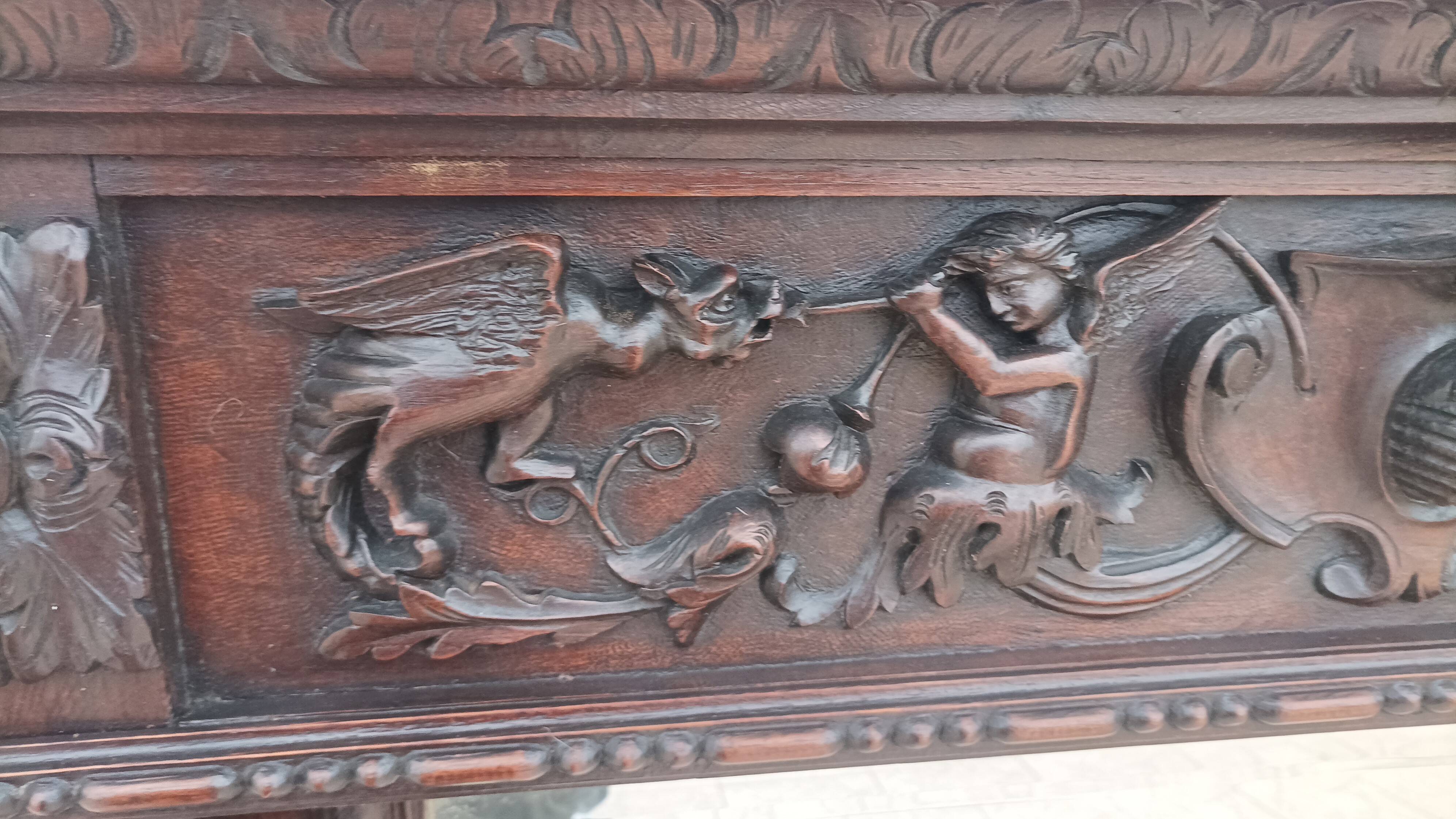 19th century Renaissance oak mirror