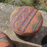 Set of 4 vintage round poufs printed Aztec