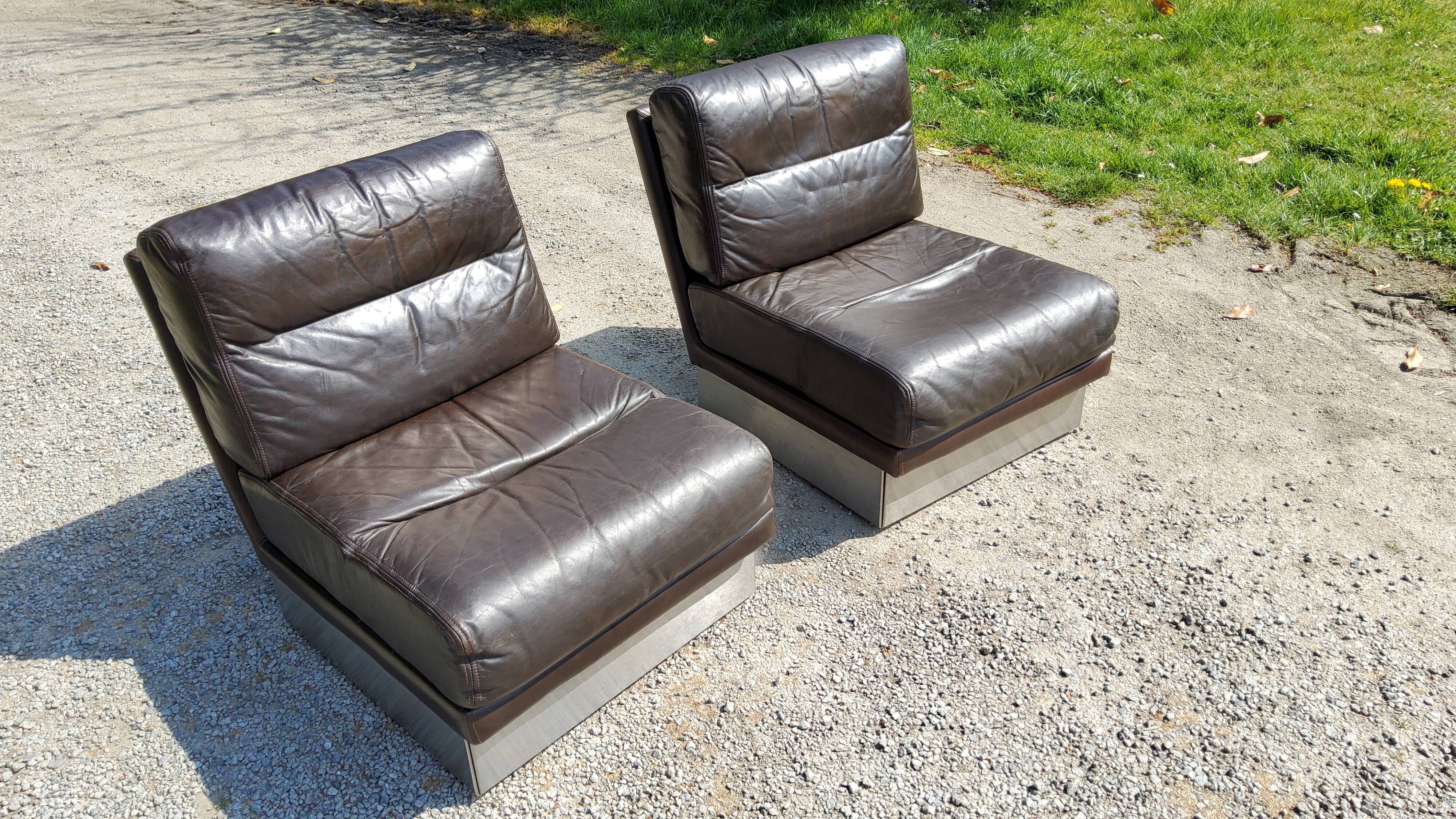Pair of leather armchairs Roche Bobois from the 70s