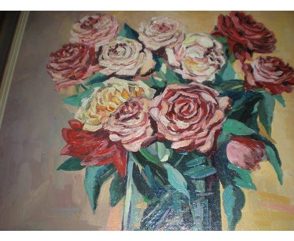 Gouty 'bouquet of roses' oil on canvas table