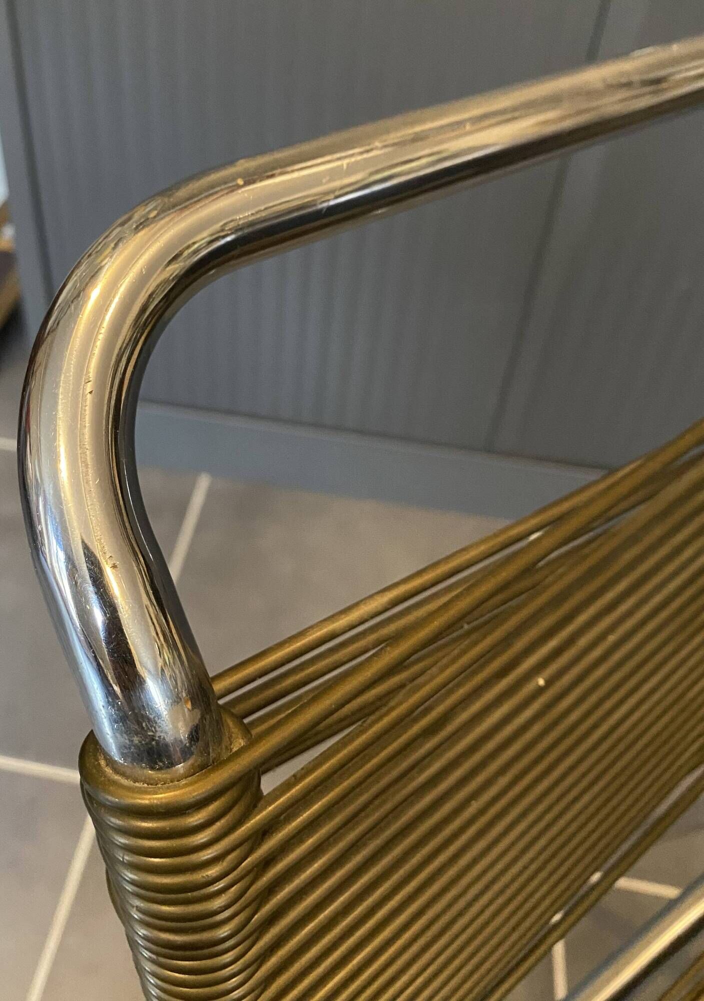 Scoubidou chair or vintage 1960s khaki green chrome spaghetti chair