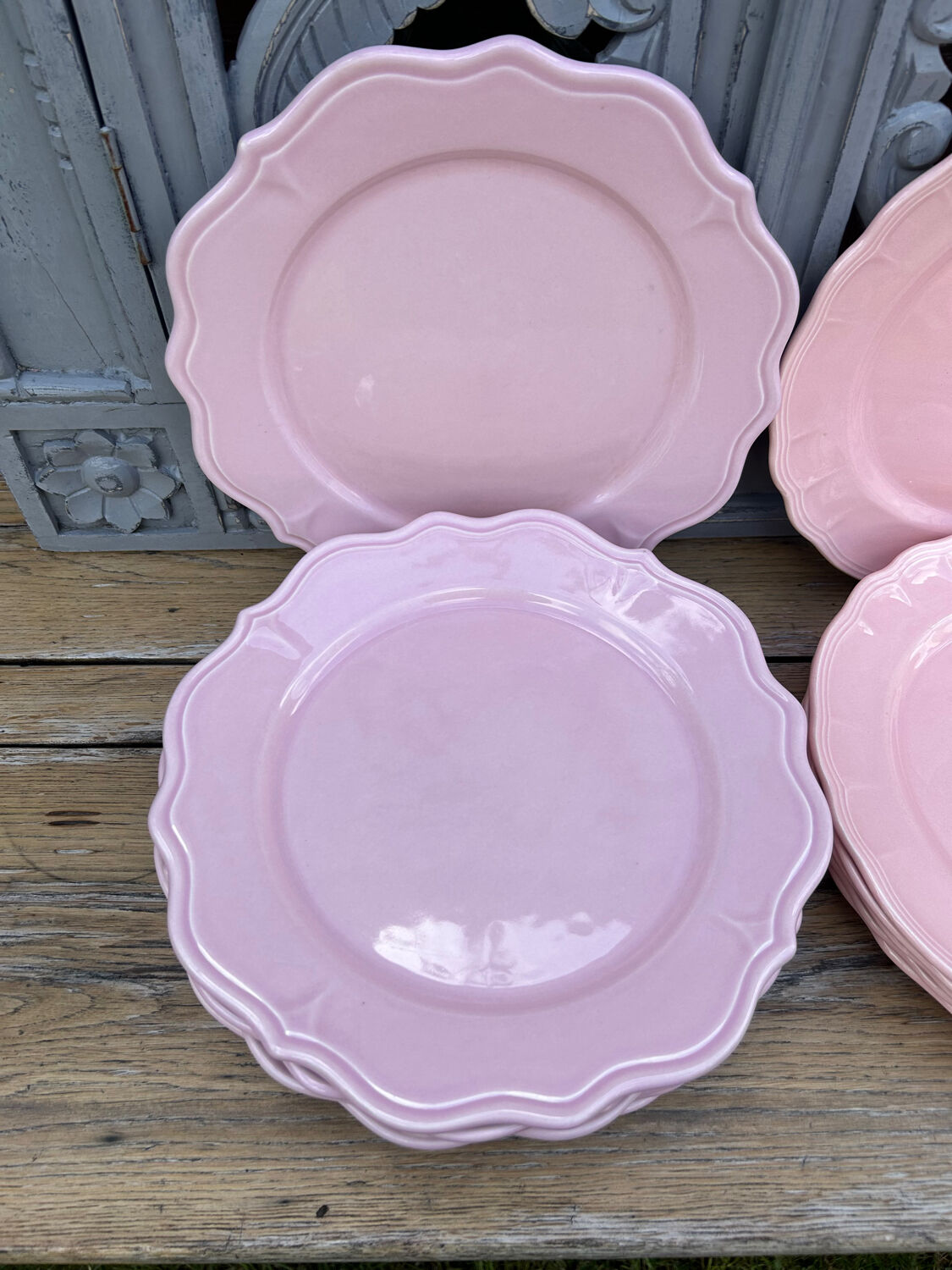 13 vintage powder pink plates