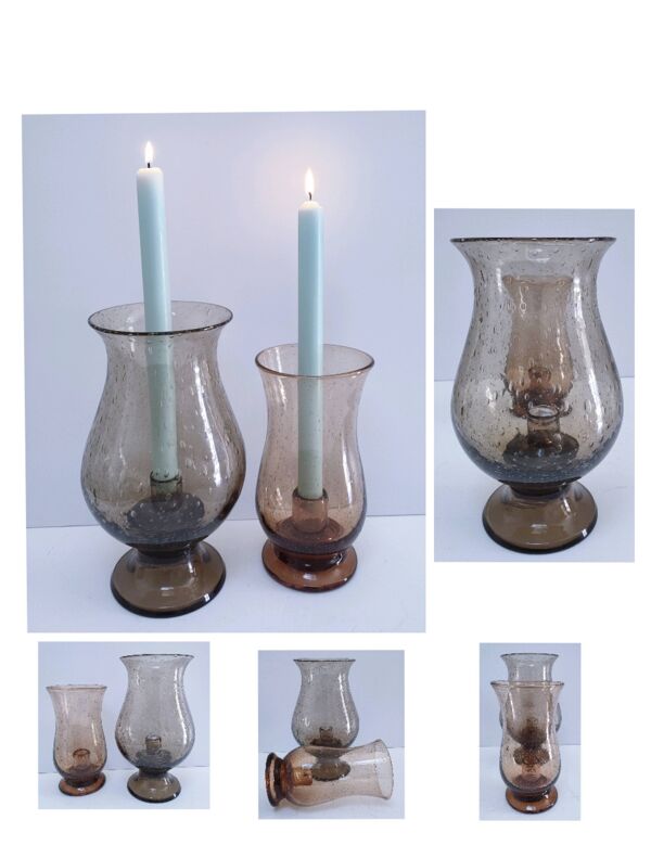 deux bougeoirs photophores verre bullé soufflé bouche