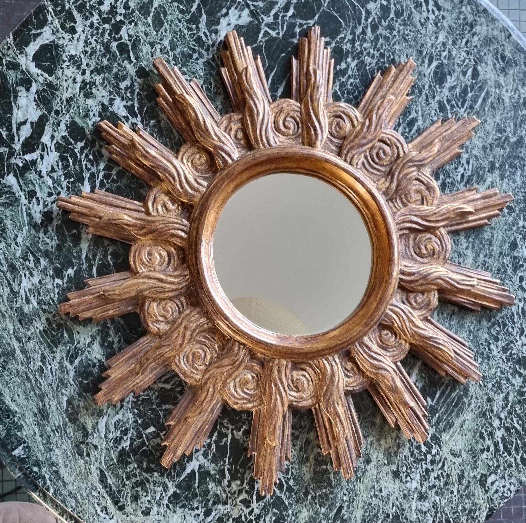 Vintage wooden and gold sun mirror