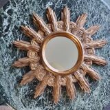 Vintage wooden and gold sun mirror