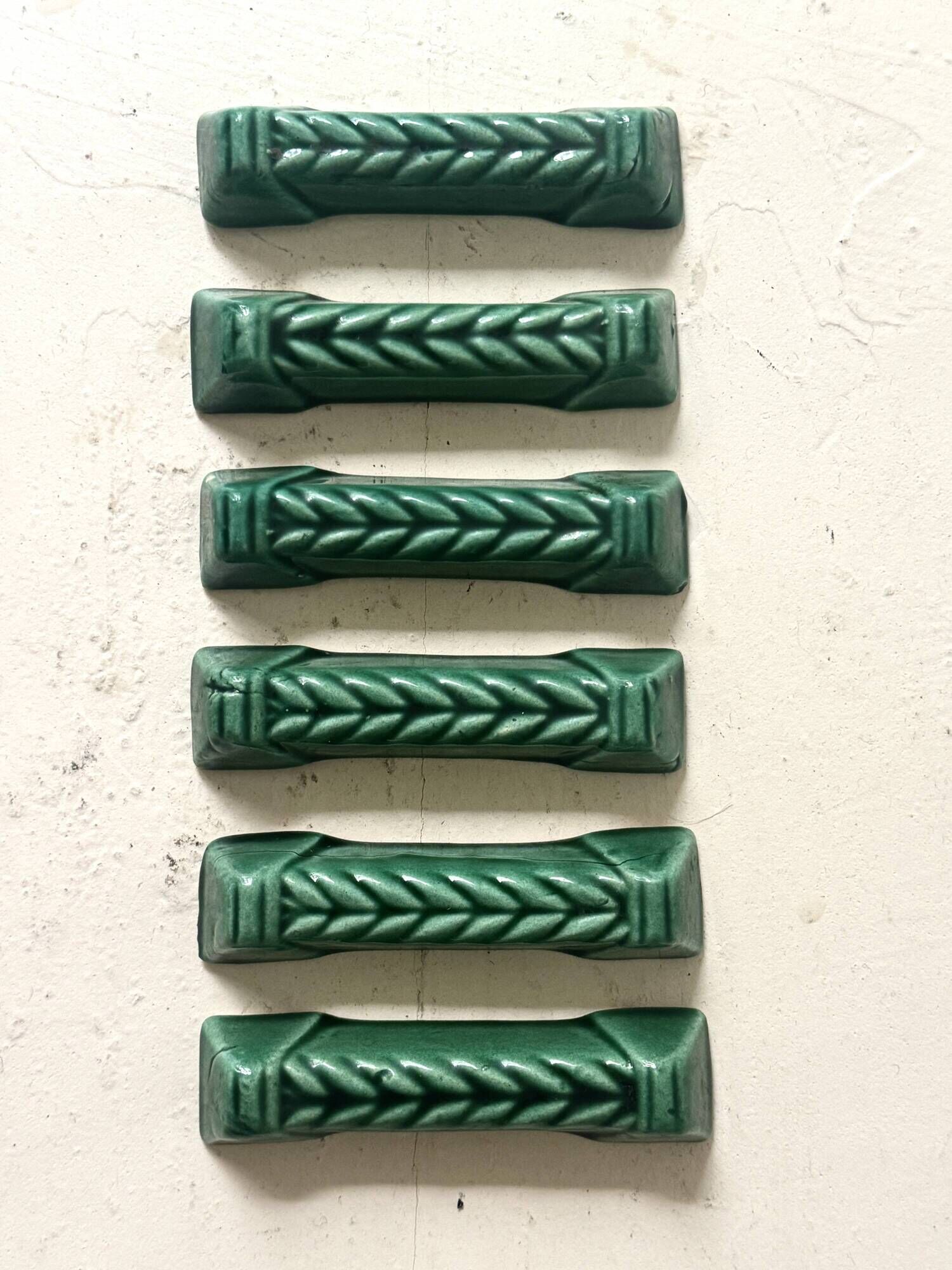 6 green ceramic knife rests, Vallauris 1950
