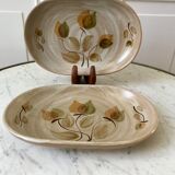 pair of sandstone / ceramic raviers Niderviller Doria Ste Radegonde hand painted 70s