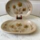 pair of sandstone / ceramic raviers Niderviller Doria Ste Radegonde hand painted 70s