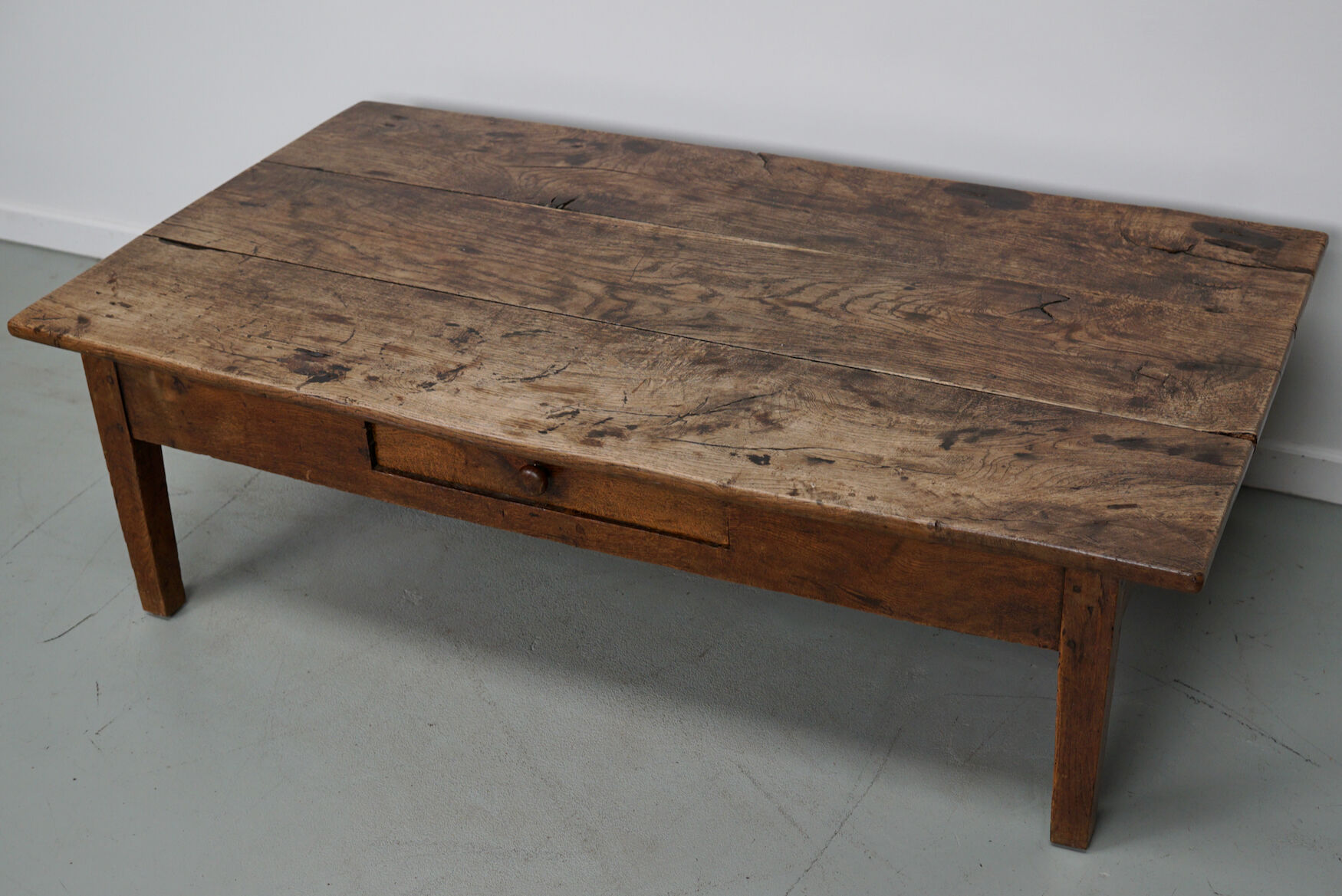 French 19th century farmhouse rustic natural chestnut coffee table