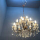 Vintage Bronze & Crystal Chandelier, 15 Lights, 1950s