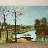 Paysage naif signe du xxeme siècle
