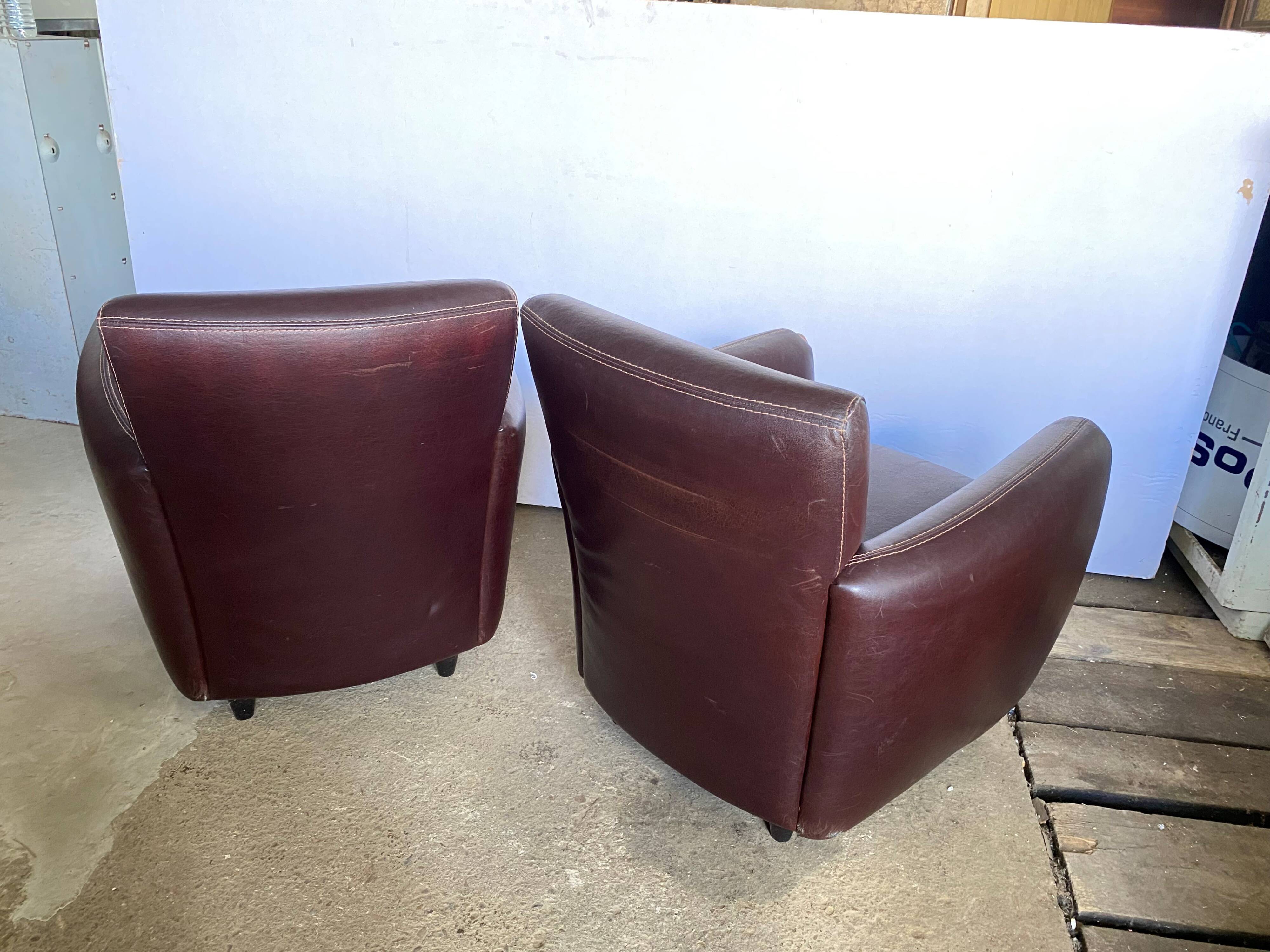 Pair of vintage brown leather club armchairs from the 70s