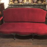 Salon Napoleon III 19 eme canapé 3 places et 4 chaises parfait etat bois noirci tissu rouge