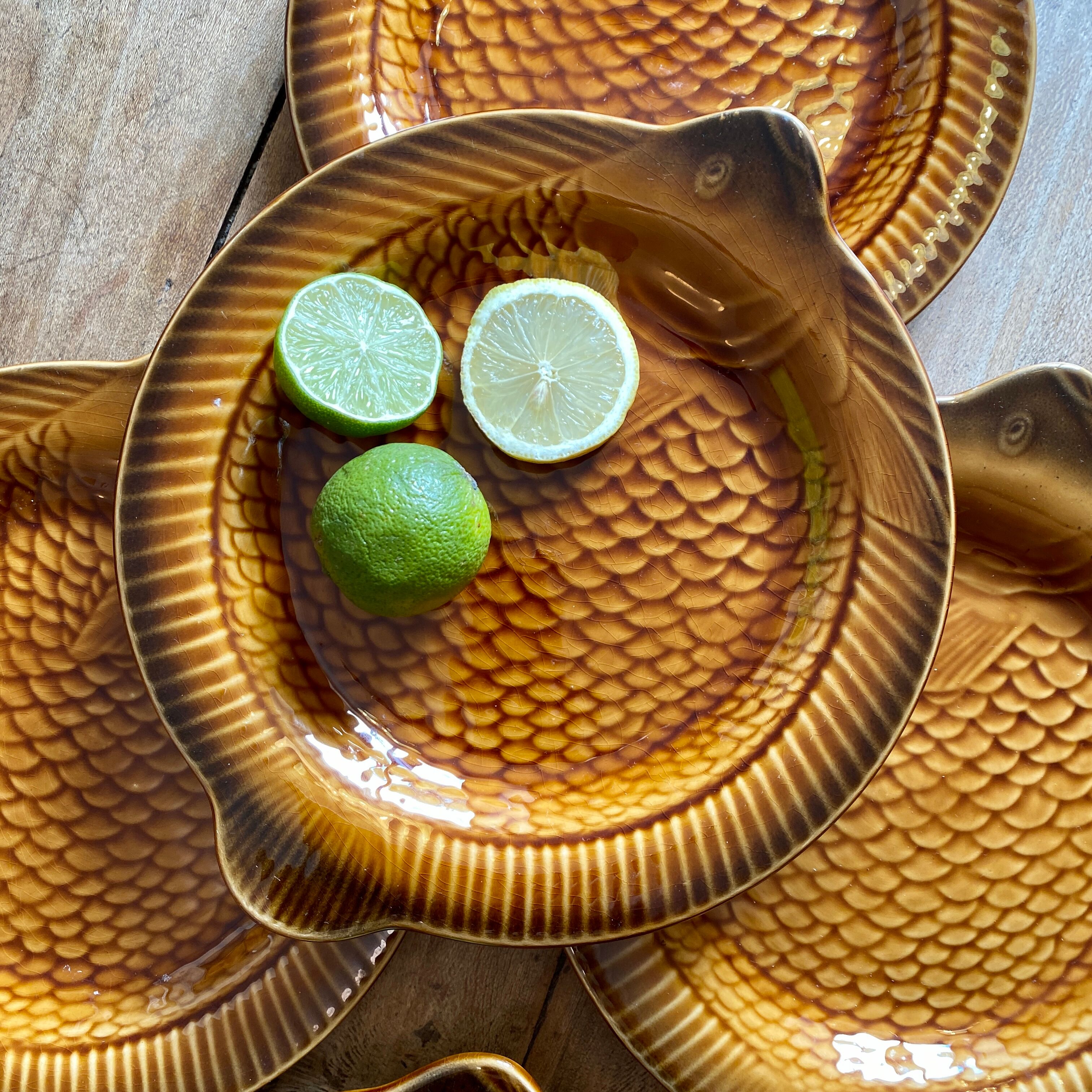 Set of 6 vintage Sarreguemines plates in the shape of fish