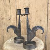 Signed zoomorphic iron candle holders