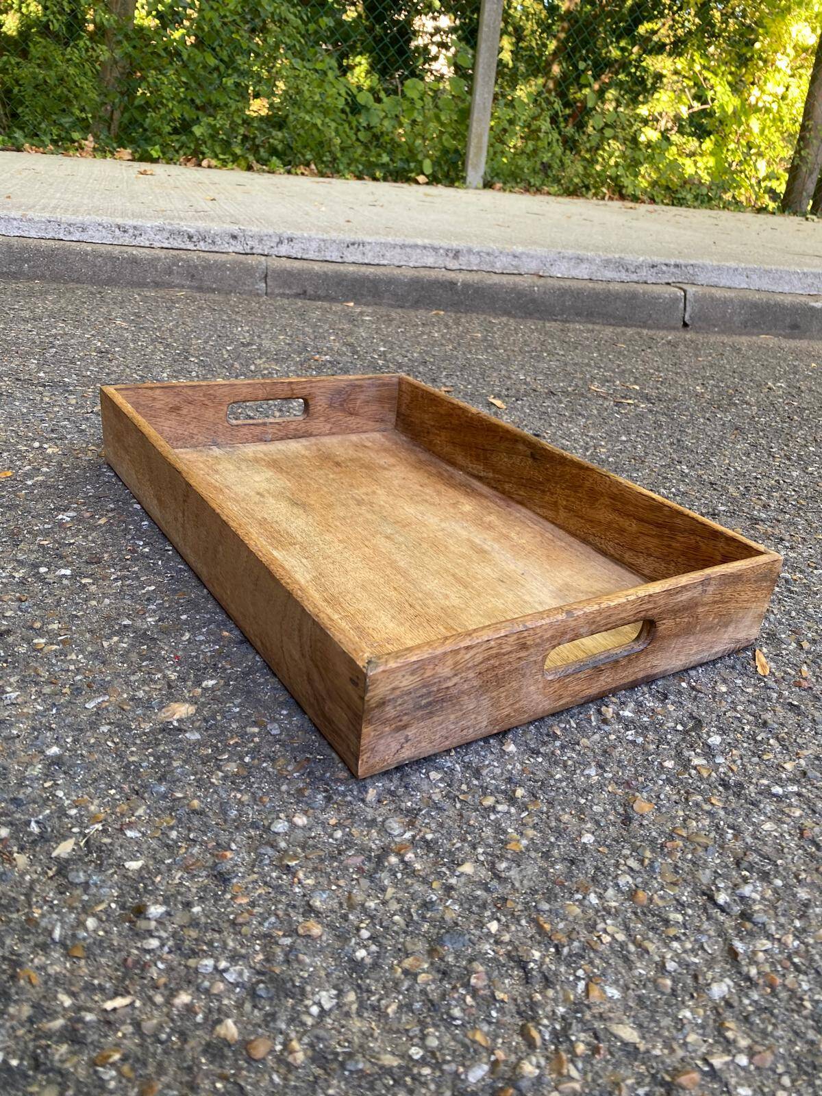 Large rectangular serving platter in solid wood Scandinavian style.