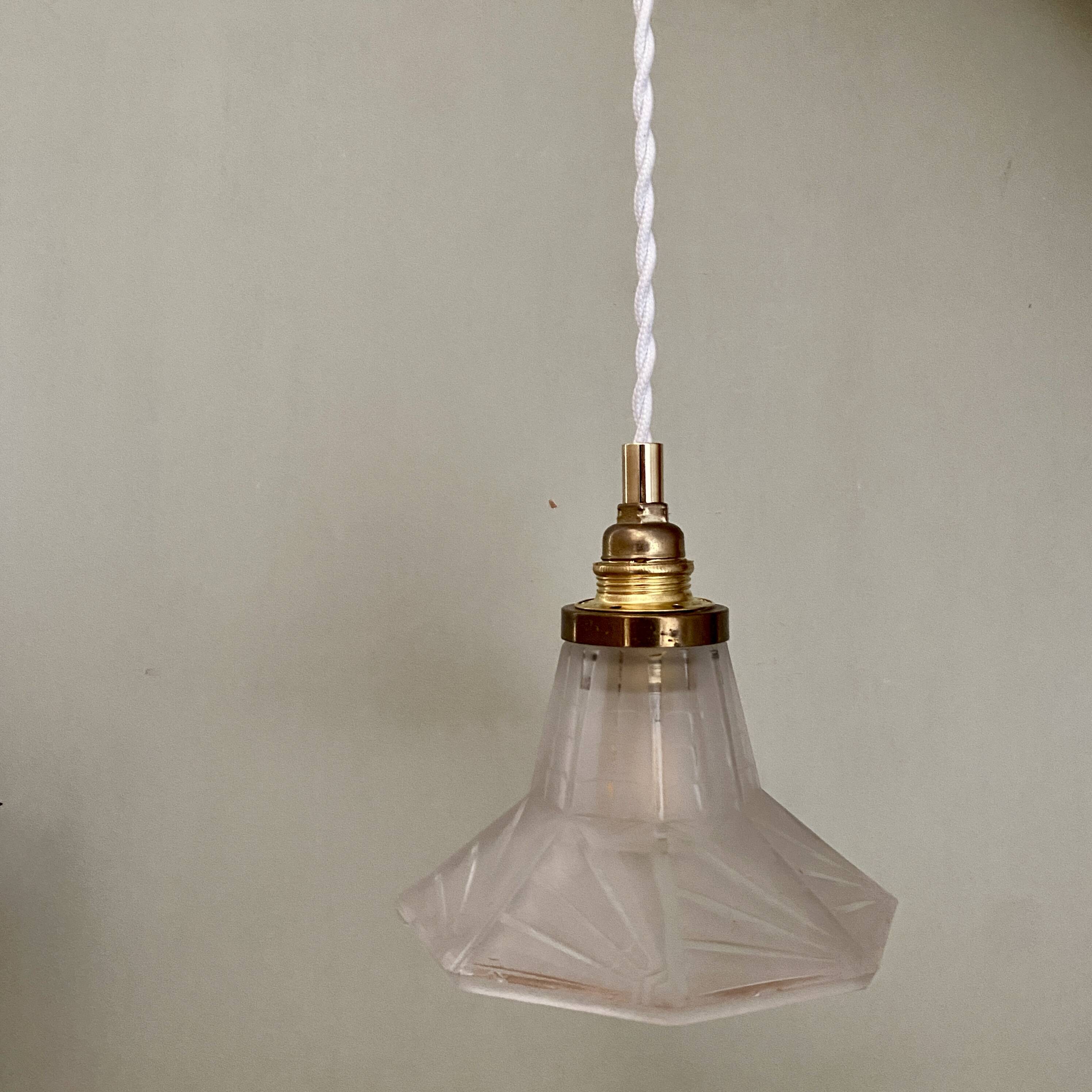 Vintage art deco frosted glass tulip pendant light