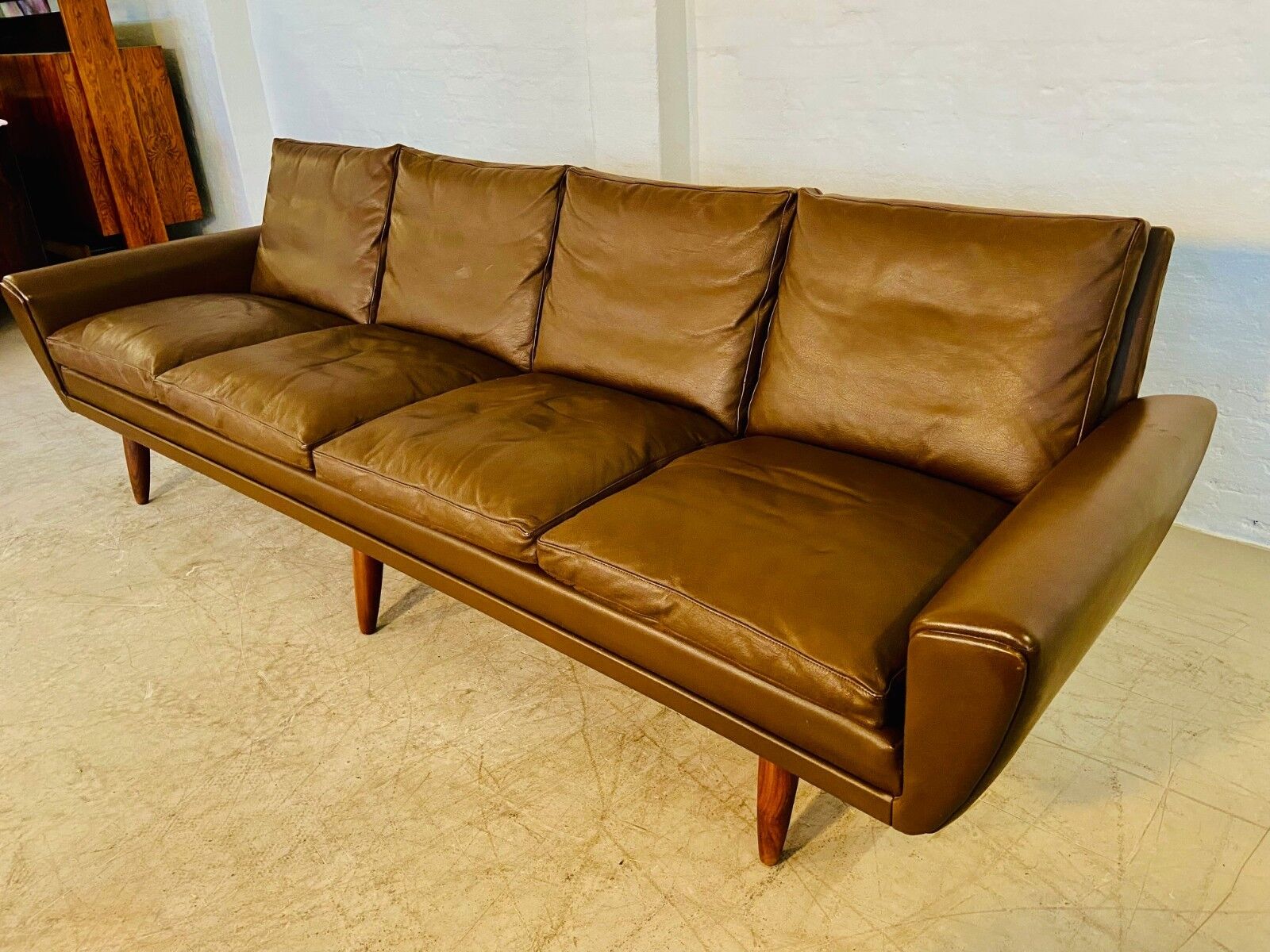 Vintage retro Danish mid-century G. Thams 4 person sofa in brown leather 1960