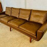 Vintage retro Danish mid-century G. Thams 4 person sofa in brown leather 1960