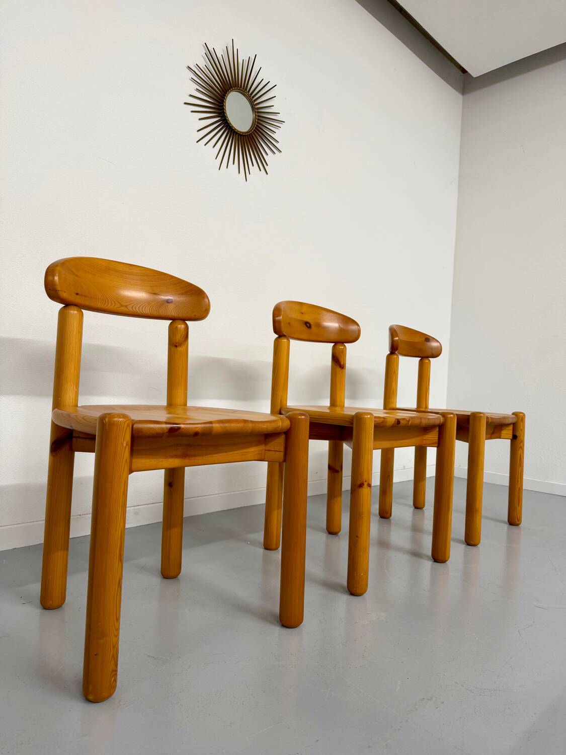 Set of 6 solid pine chairs, Scandinavian design, Reiner Daumiller