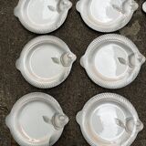 6 flat plates with Fish pattern and shape, Digoin Sarreguemines