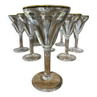 Set of vintage 1960 bistro glasses with gold edging