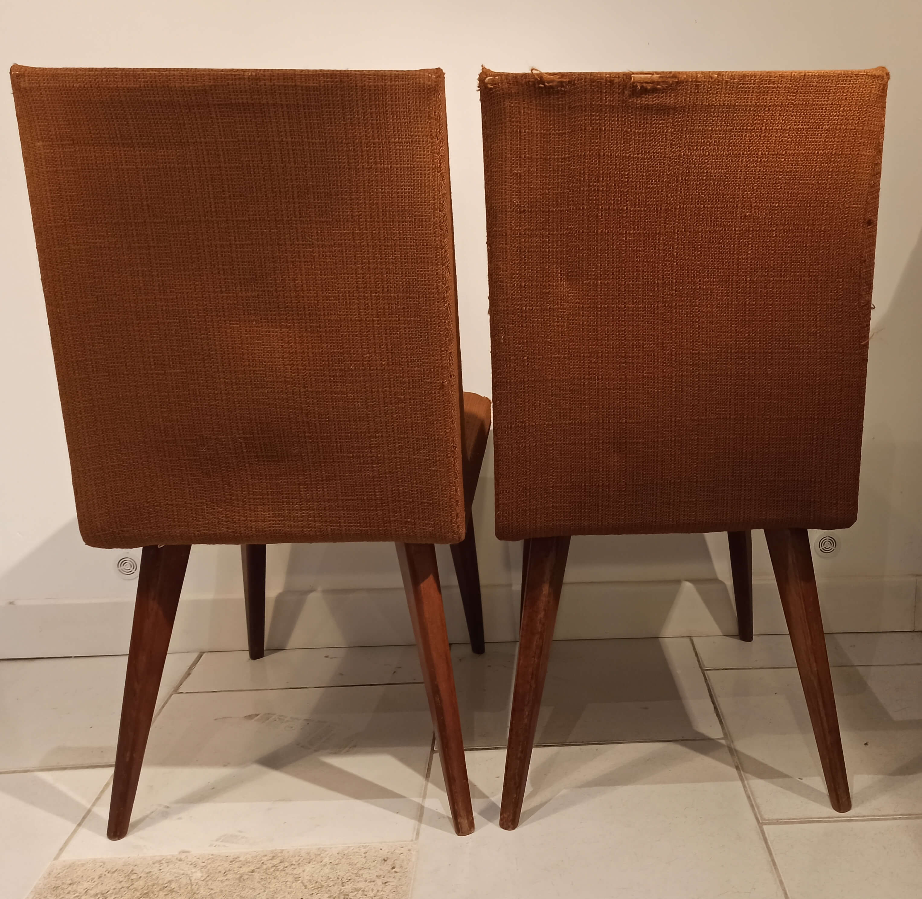Pair of vintage chairs 1950s tweed and wood