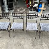 Set of 4 wrought iron chairs with seat cushions