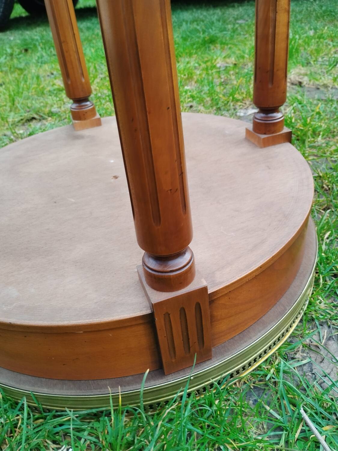 Antique hot water bottle table, Louis XVI style marble top
