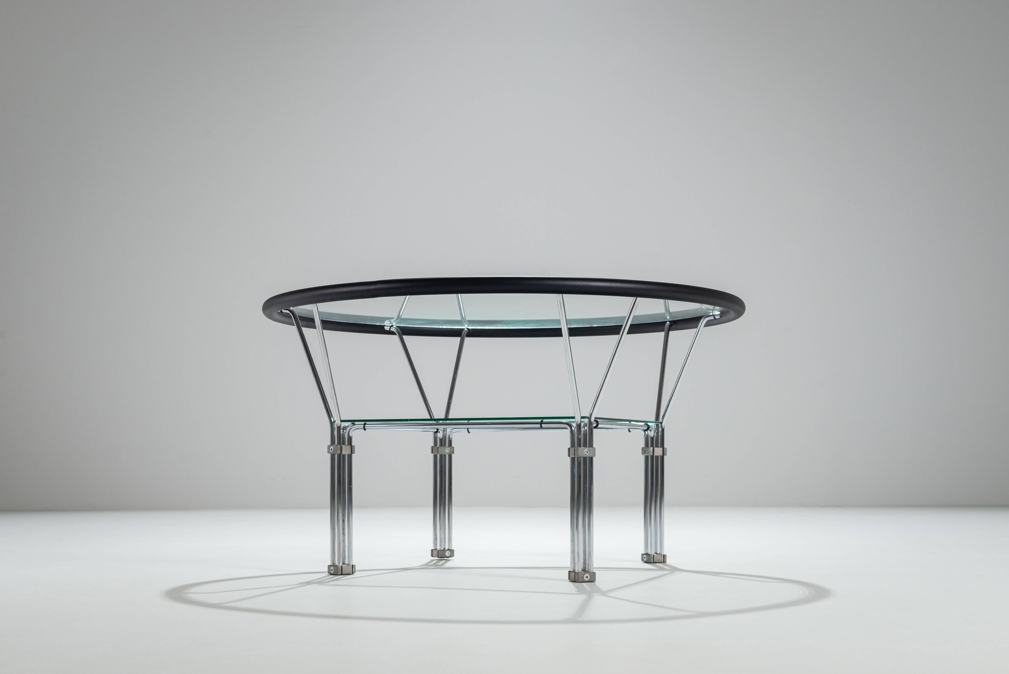 Post-Modern round glass and steel coffeetable attributed to Niels Bendtsen