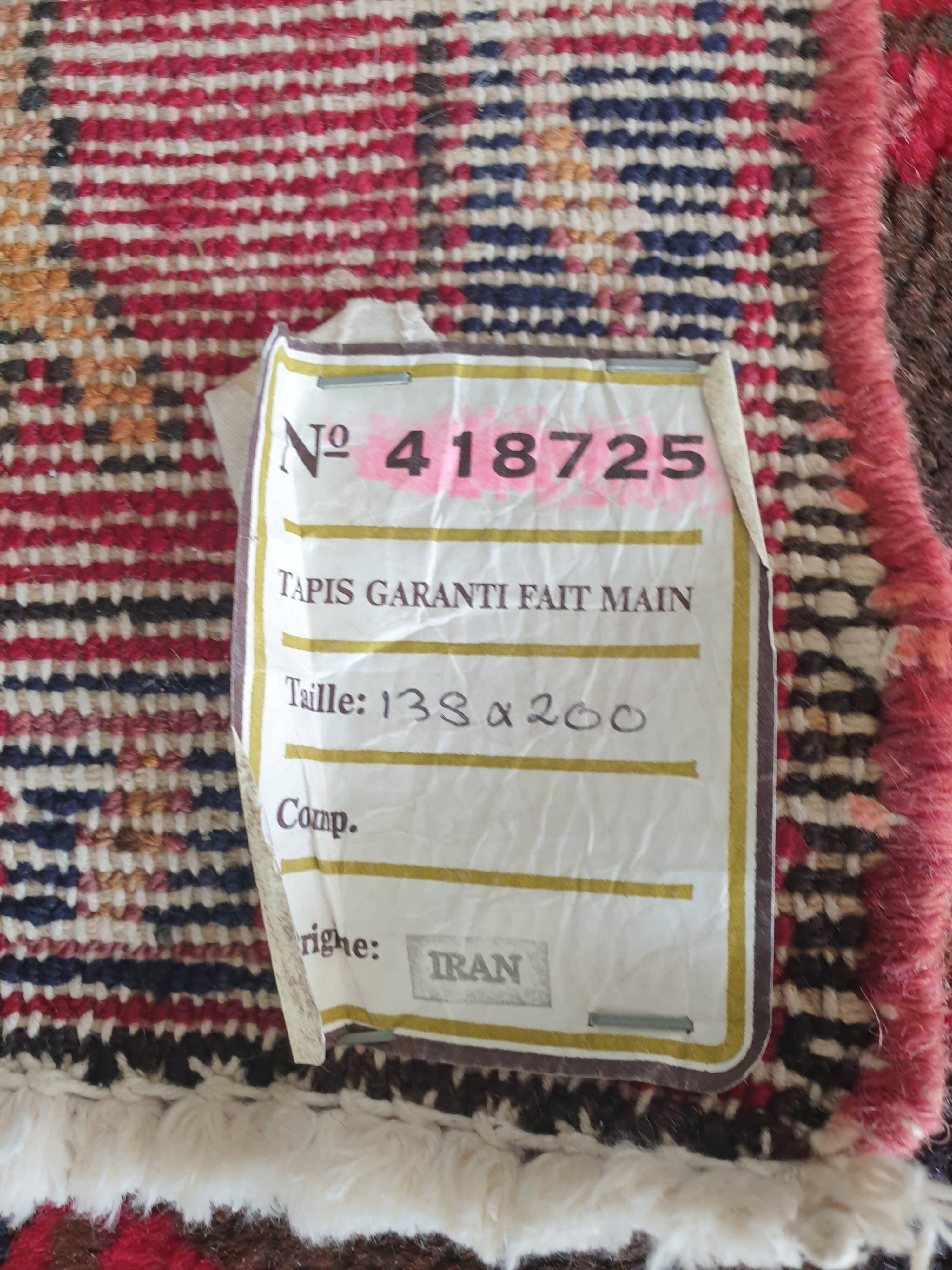 Handmade iran wool rug 140 x 200