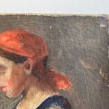 Portrait of the girl at the oil work on canvas 19th