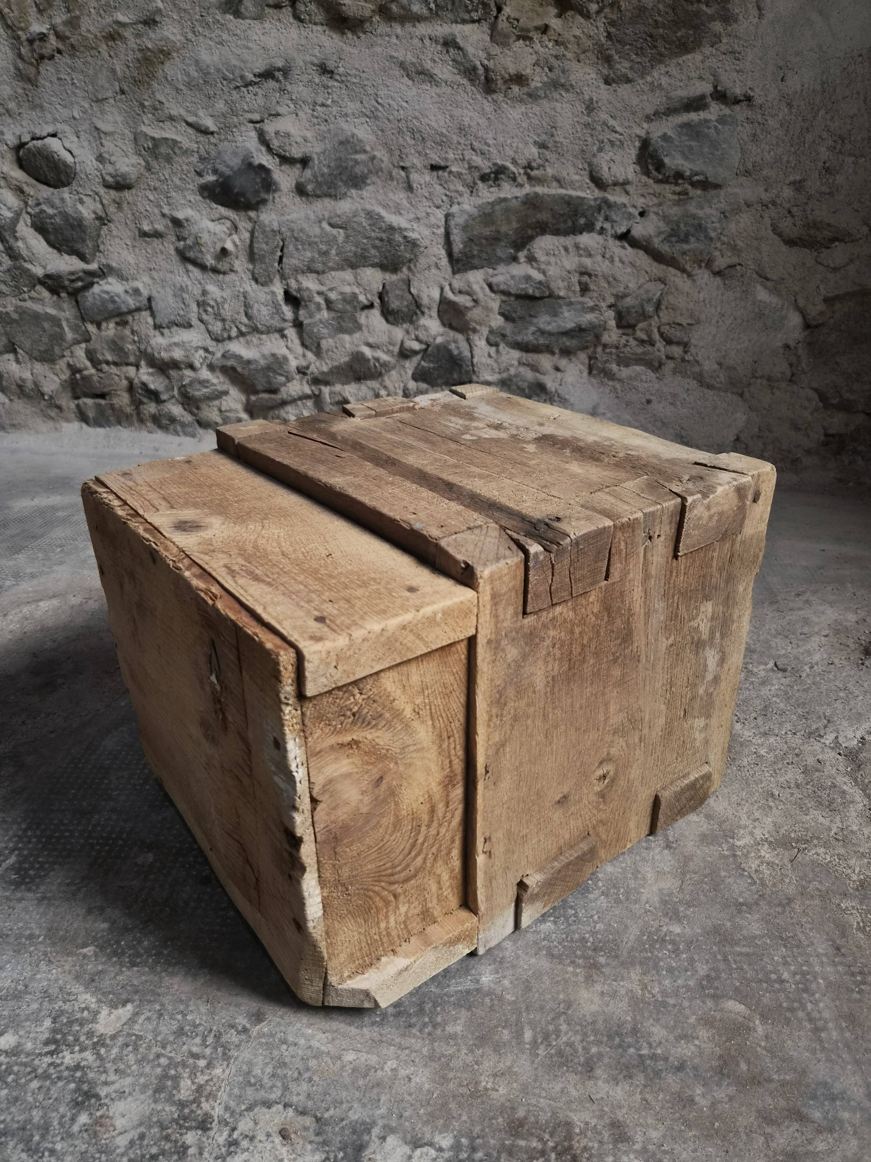 French antique oak safe, lockable rustic chest, circa 1750–1850.