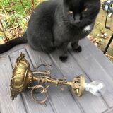 Antique French Napoleon III Brass & Bronze Opaline Glass Ceiling Light