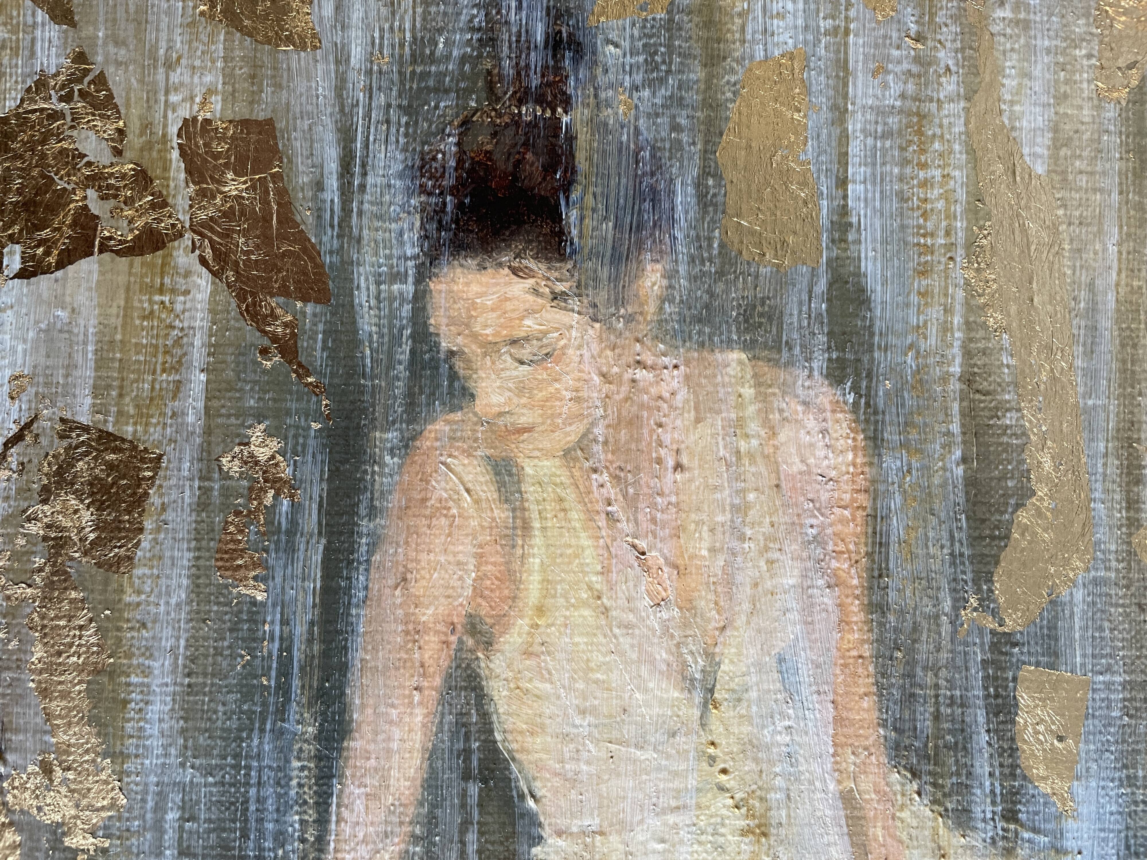 Painting signed oil on canvas with gold leaf finish “The Bride”