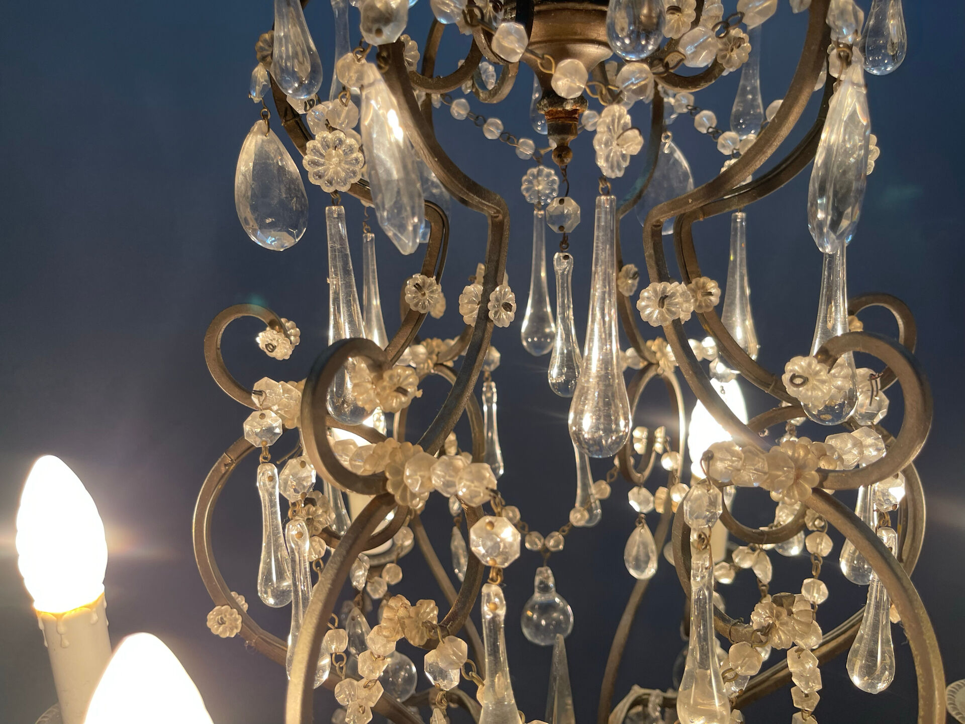 Wrought Iron Murano Glass Chandelier 1950’s 