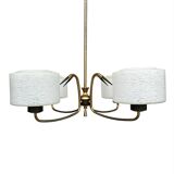 Mid-Century Atomic Brass and Glass Chandelier- four-armed ceiling Lamp- 50s