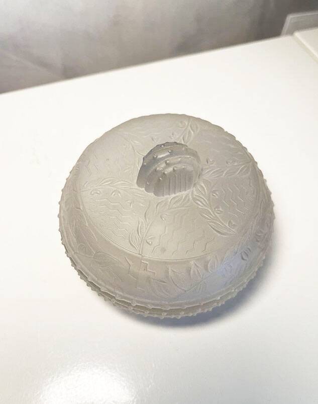 Art Deco Molded Glass Candy Box / Powder Box - Floral