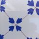 Vintage wood and blue ceramic tile coaster and bottle coaster set
