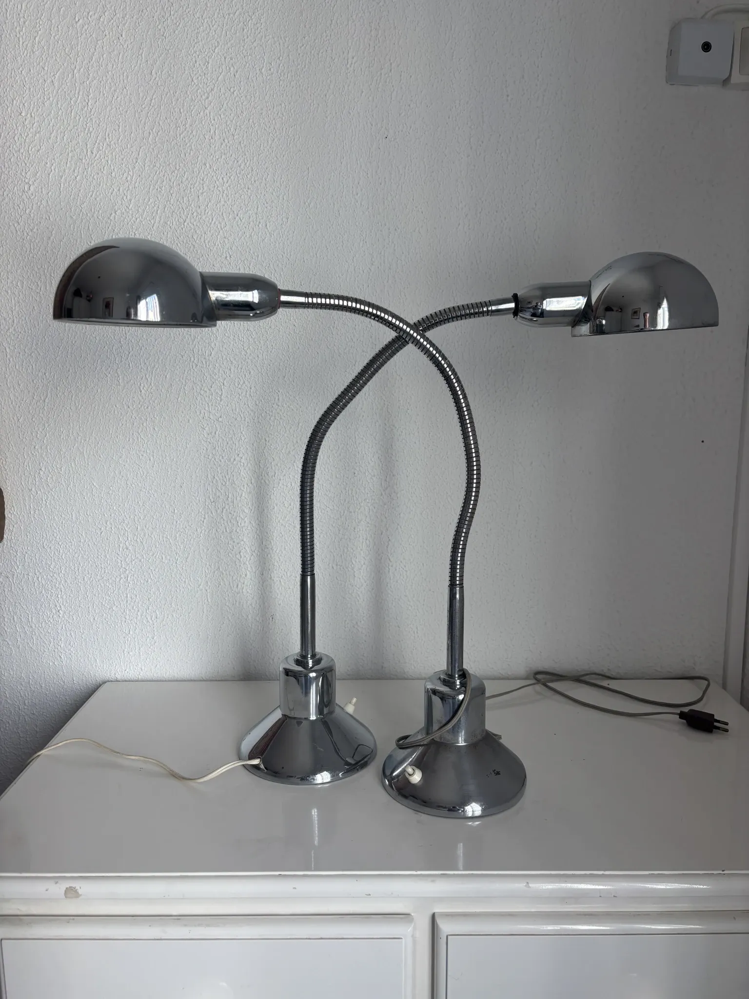 Pair of vintage 1940 Jumo 210 chrome desk lamps - 50 cm