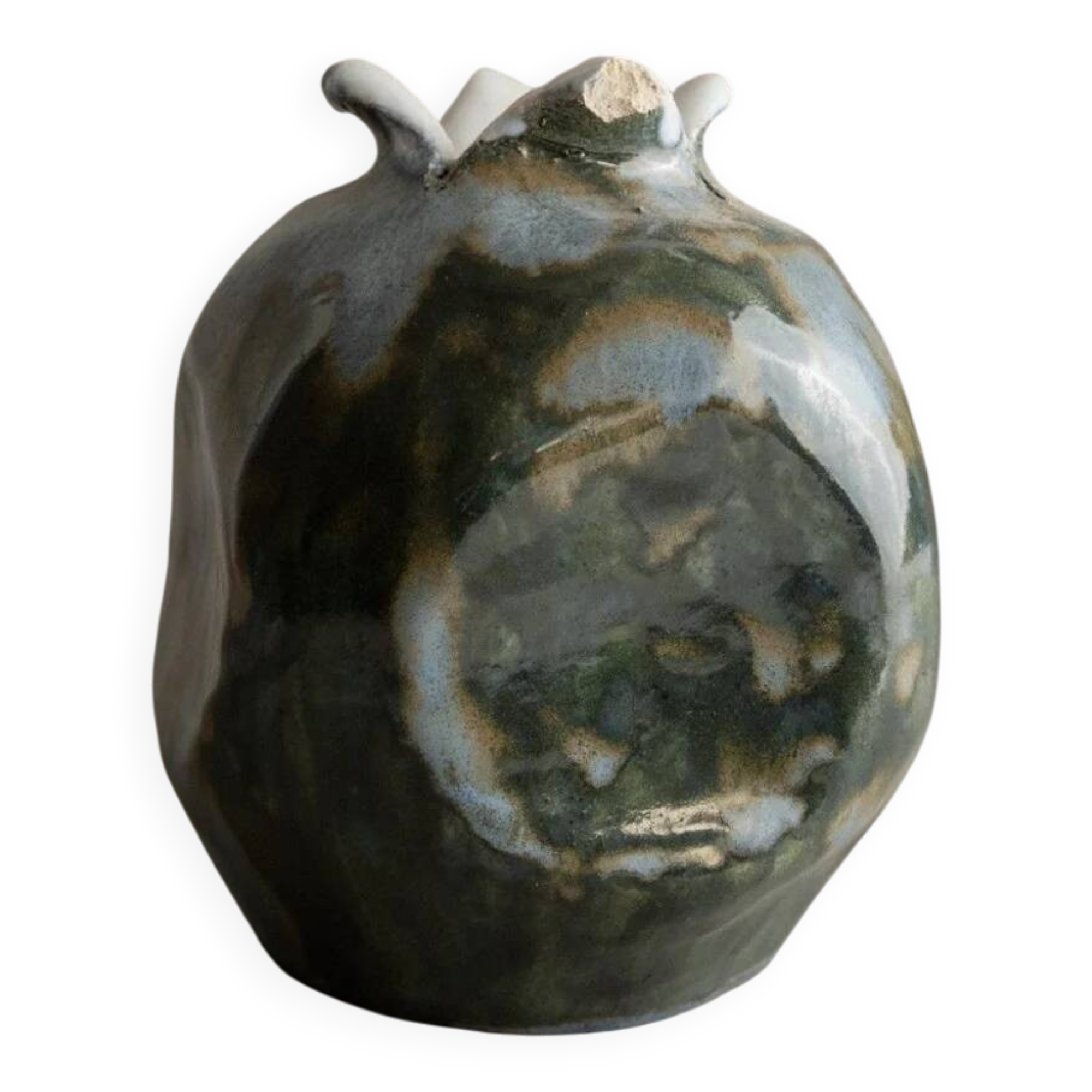 Vase en céramique multicolore fait à la main, poterie italienne des années 1970, à bouche triple lobée.