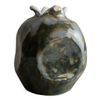 Multicolore handcrafted ceramic vase, Italian studio pottery, 1970s, triple-lobed mouth