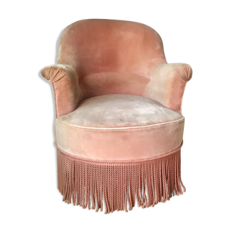 Fauteuil crapaud velour vieux rose