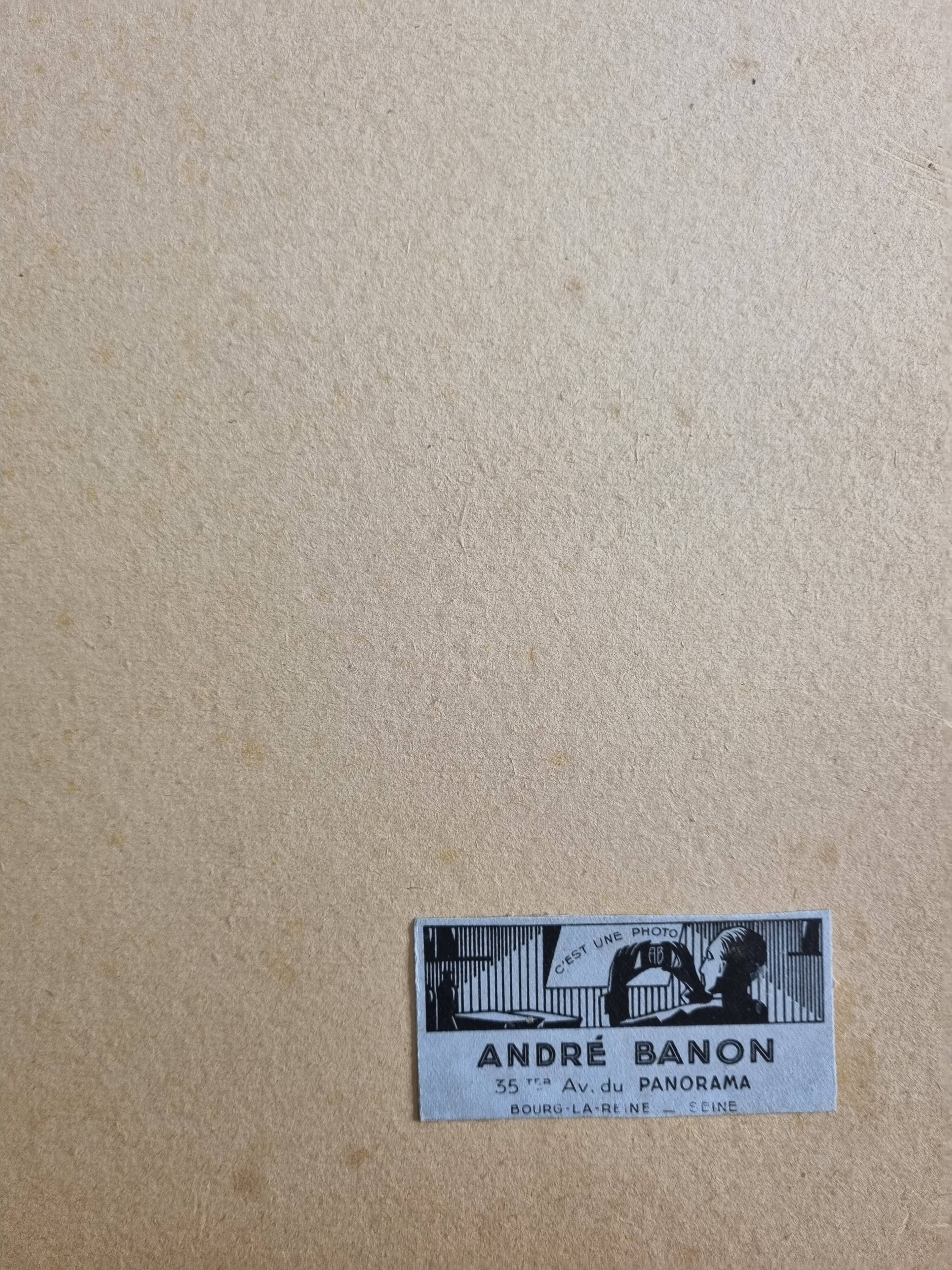 Framed photograph of walkers on the glacier, print by André Banon, 1930.