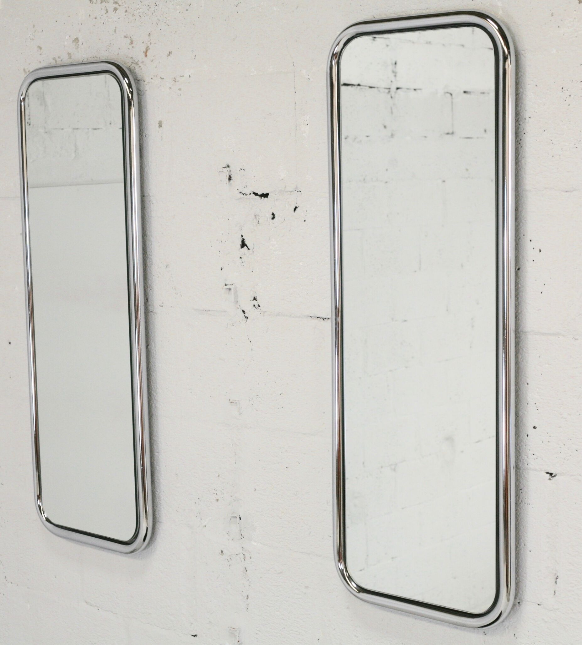 Pair of 70s tubular mirrors, chrome steel